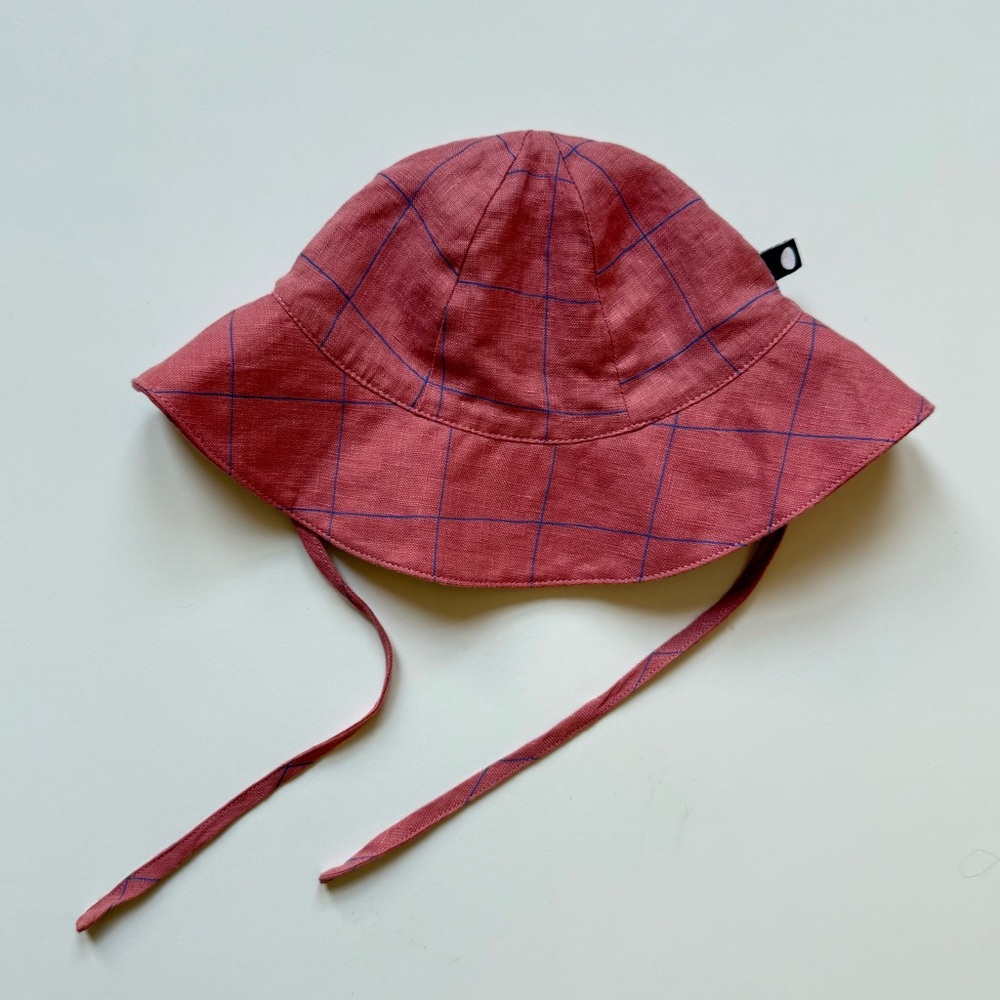 Oeuf Baby Girl Pink Checked Linen Hat